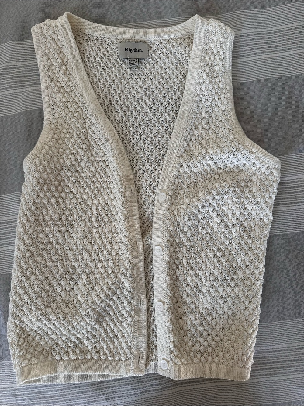 Rhythm. Men’s Cream Open-Knit Button Vest